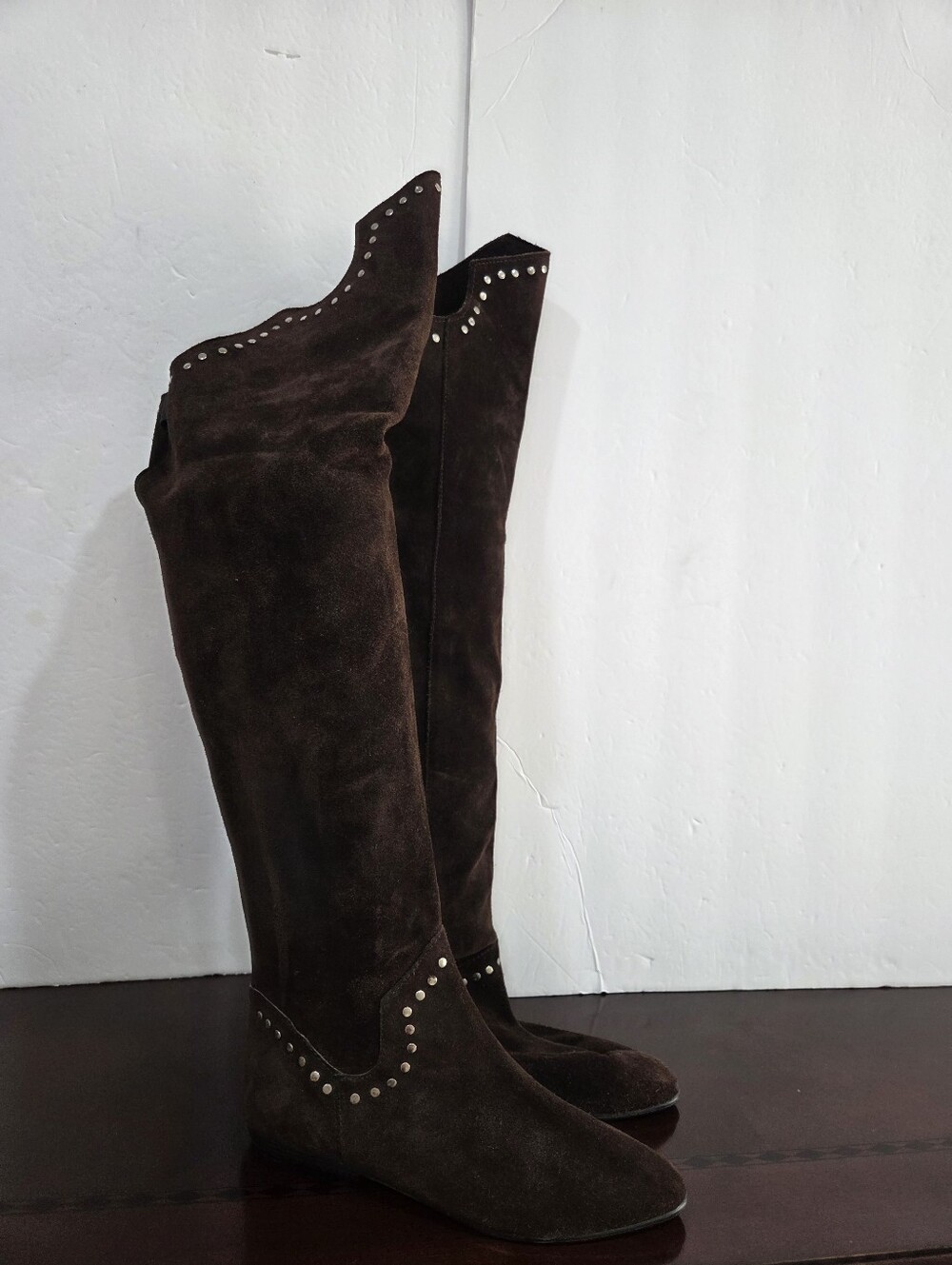 Soft Suede Leather Women's Tall Riding Boots in Dark Brown Sz.6